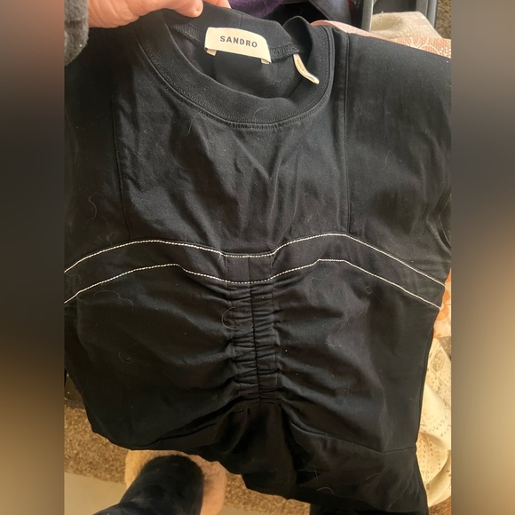 Sandro Black Stitched Ruched Gathered Midi Dress xs - Picture 3 of 5